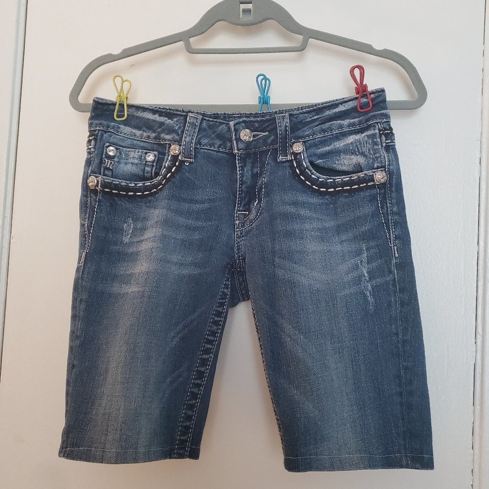 MissMe Tailored Boyfriend Lowrise Jeans Shorts Women Dark Blue 27